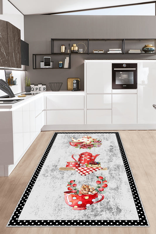 West Home Dijital Baskılı Yıkanabilir Kaymaz Taban Mutfak Halısı-391 Grey