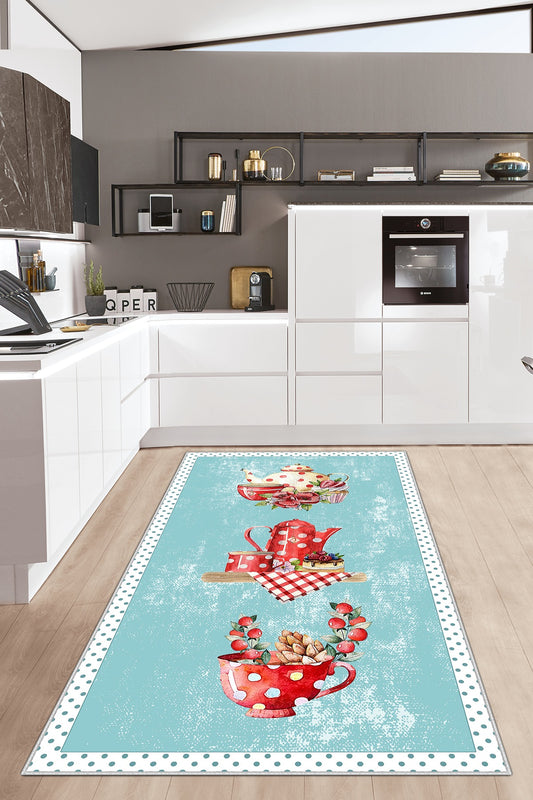 West Home Dijital Baskılı Yıkanabilir Kaymaz Taban Mutfak Halısı-391 Turquoise