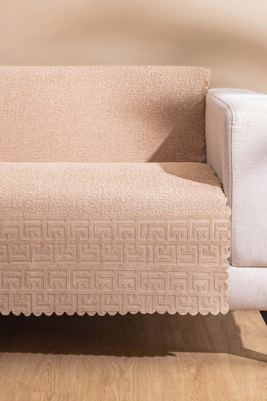 West Home Premium Kaymaz Koltuk Örtüsü Üç Kişilik Yıkanabilir Leke Tutmaz Bej Çekyat Şalı