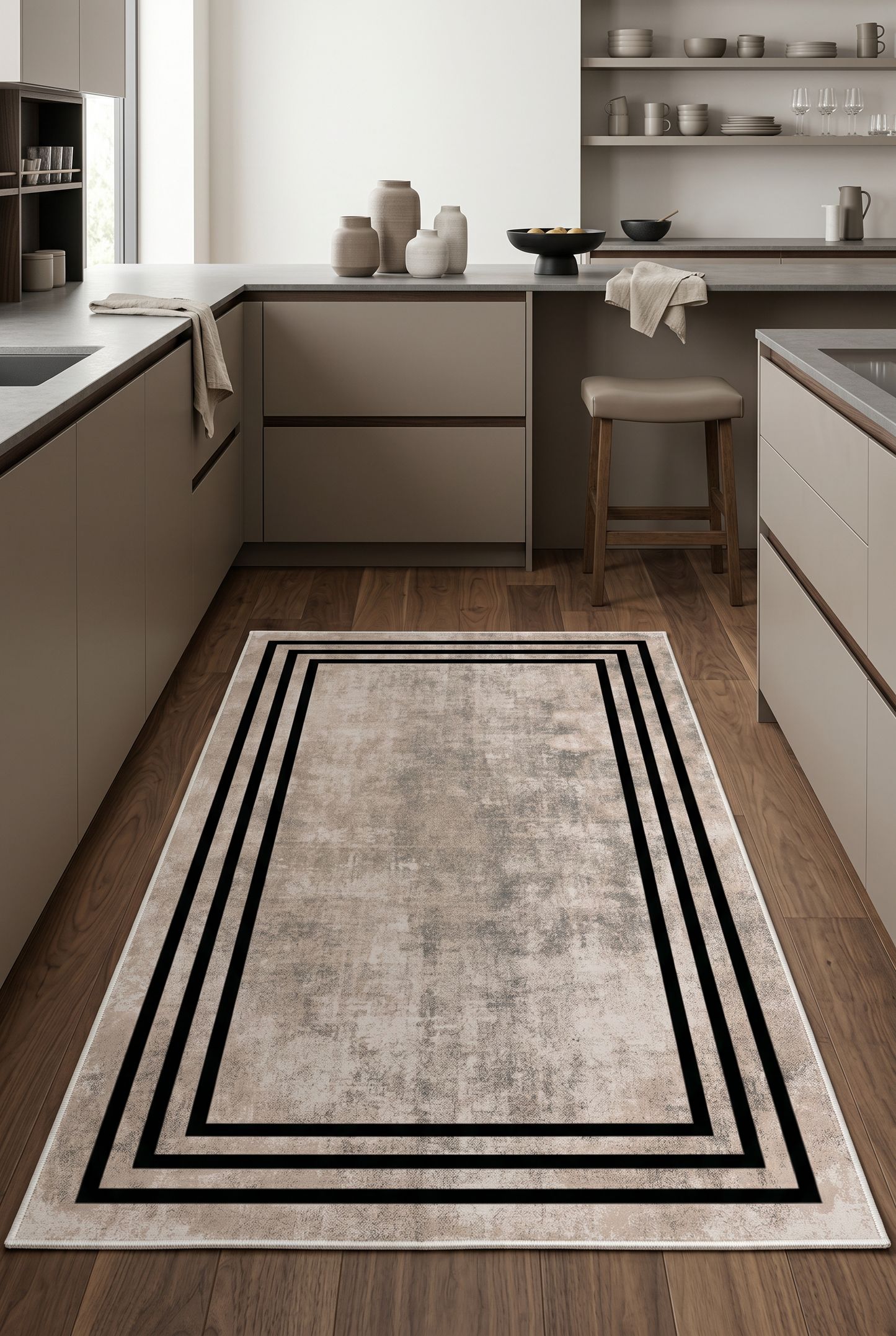 West Home Digital Print Washable Non-Slip Living Room, Kitchen and Hallway Rug - 413 Beige