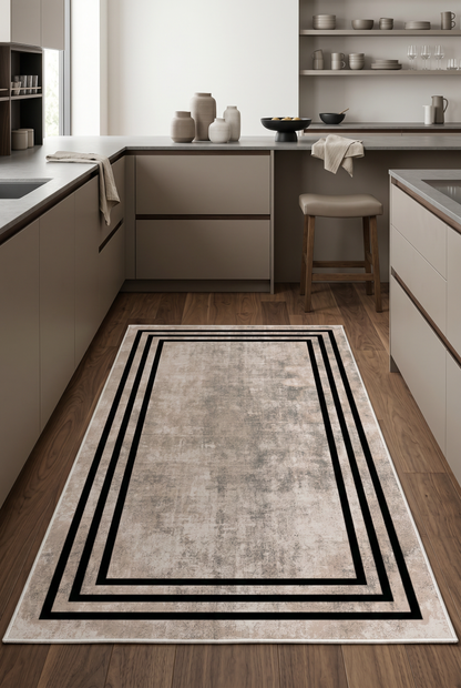 West Home Digital Print Washable Non-Slip Living Room, Kitchen and Hallway Rug - 413 Beige