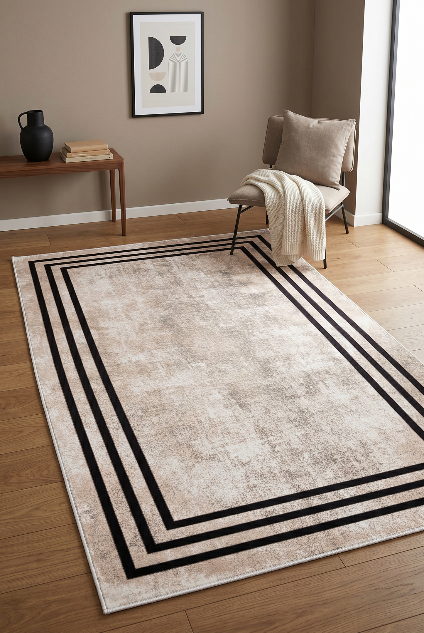 West Home Digital Print Washable Non-Slip Living Room, Kitchen and Hallway Rug - 413 Beige