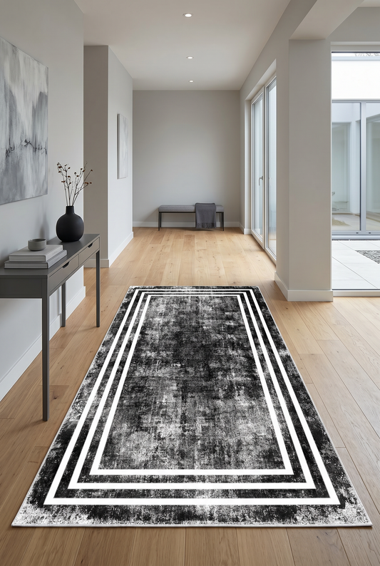 West Home Dijital Baskılı Yıkanabilir Kaymaz Taban Salon, Mutfak ve Yolluk Halısı-413 Black