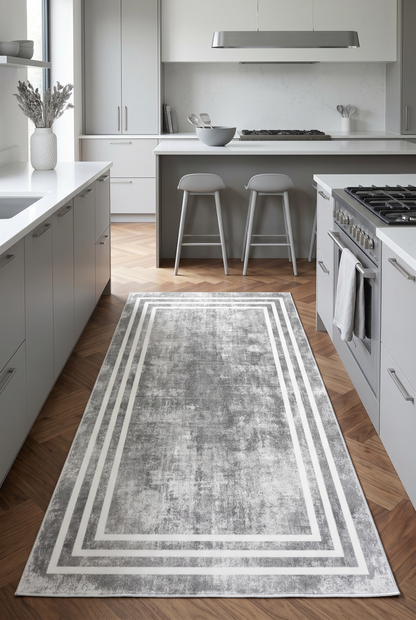 West Home Dijital Baskılı Yıkanabilir Kaymaz Taban Salon, Mutfak ve Yolluk Halısı-413 Grey