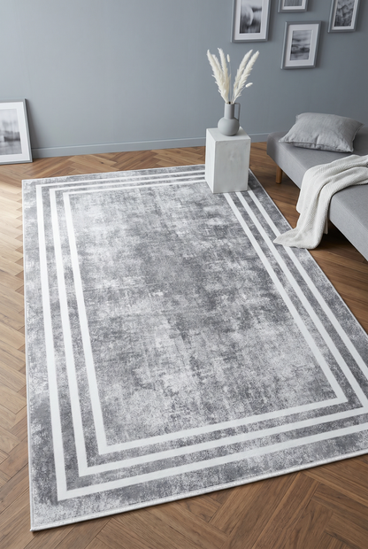 West Home Dijital Baskılı Yıkanabilir Kaymaz Taban Salon, Mutfak ve Yolluk Halısı-413 Grey