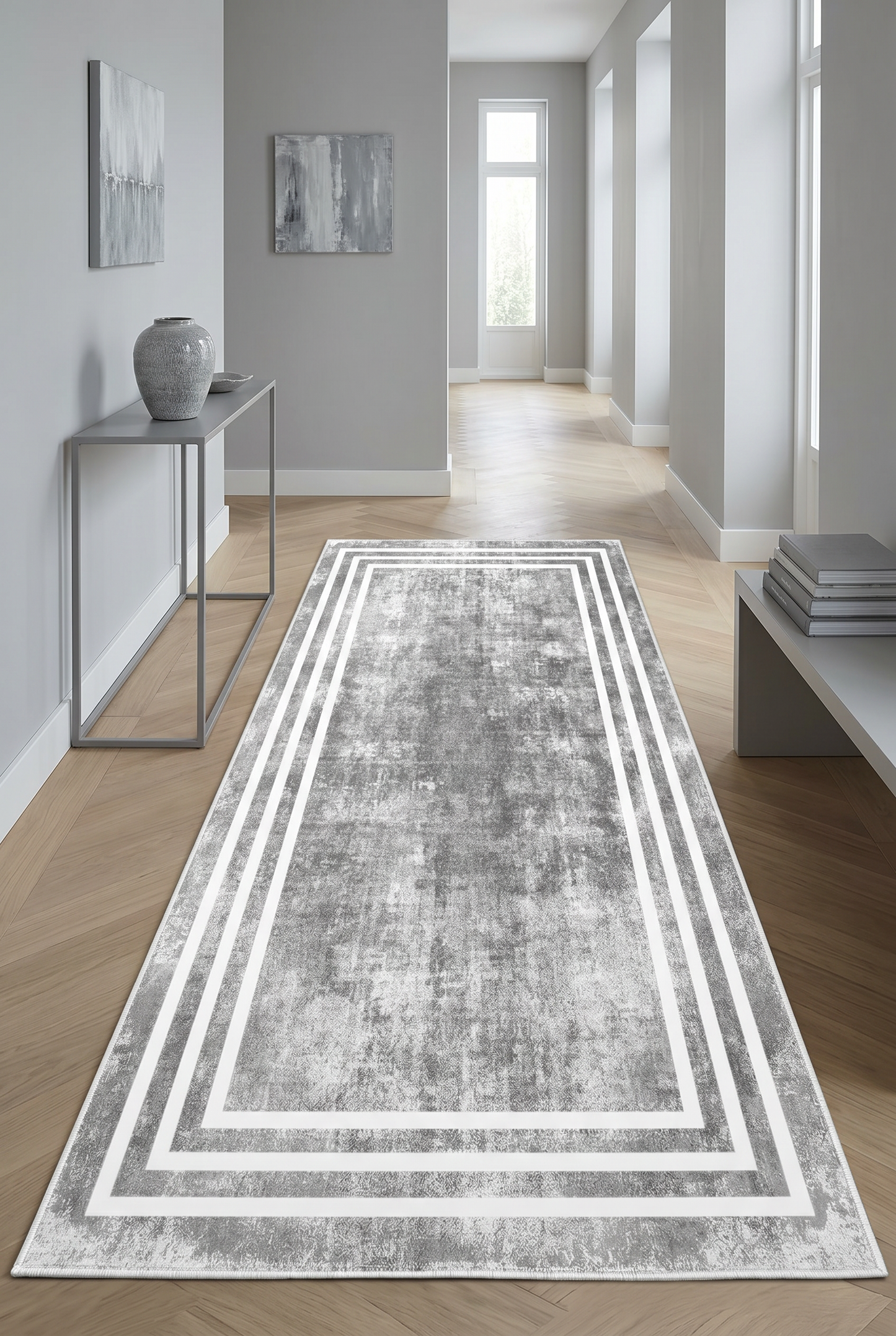 West Home Dijital Baskılı Yıkanabilir Kaymaz Taban Salon, Mutfak ve Yolluk Halısı-413 Grey