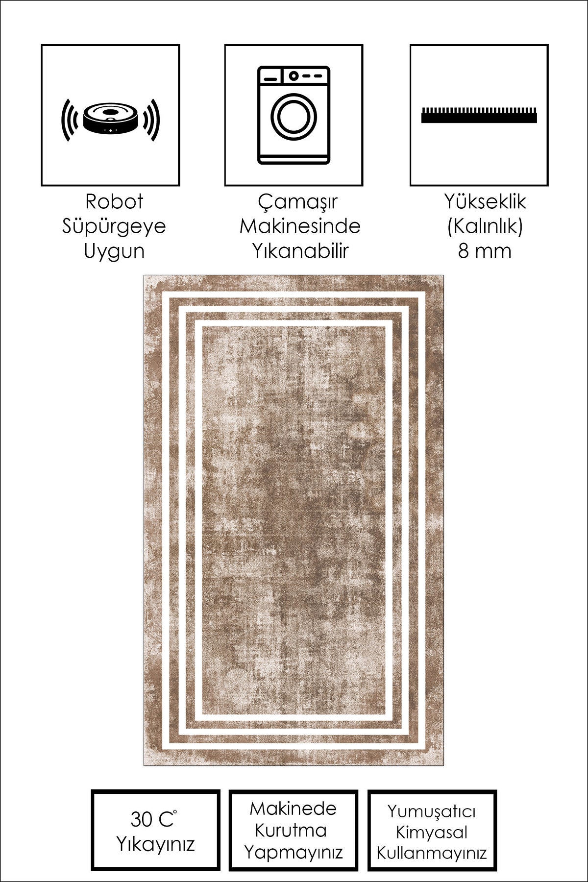 West Home Dijital Baskılı Yıkanabilir Kaymaz Taban Salon, Mutfak ve Yolluk Halısı-413 Sand