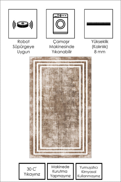West Home Dijital Baskılı Yıkanabilir Kaymaz Taban Salon, Mutfak ve Yolluk Halısı-413 Sand
