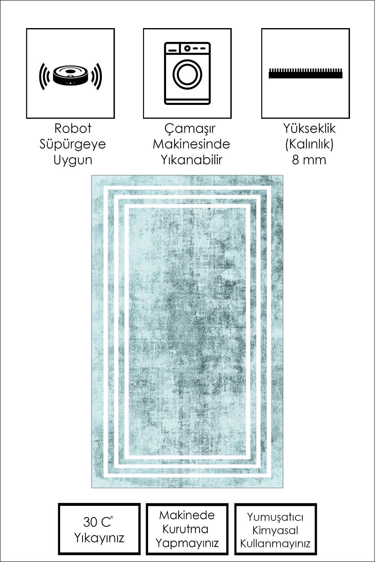 West Home Dijital Baskılı Yıkanabilir Kaymaz Taban Salon, Mutfak ve Yolluk Halısı-413 Turquoise