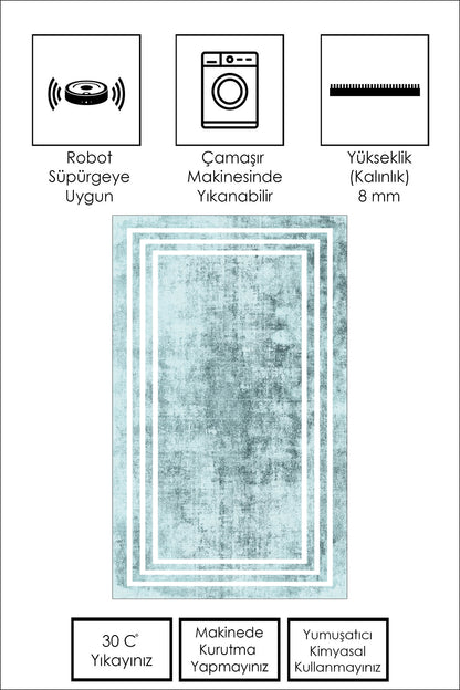 West Home Dijital Baskılı Yıkanabilir Kaymaz Taban Salon, Mutfak ve Yolluk Halısı-413 Turquoise
