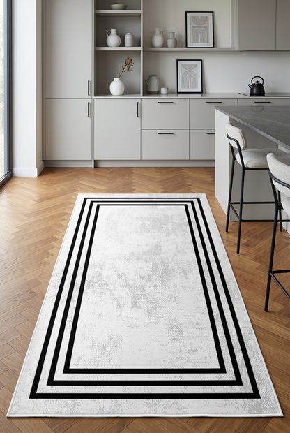 West Home Digital Print Washable Non-Slip Living Room, Kitchen and Hallway Rug - 413 White
