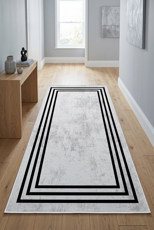 West Home Dijital Baskılı Yıkanabilir Kaymaz Taban Salon, Mutfak ve Yolluk Halısı-413 White