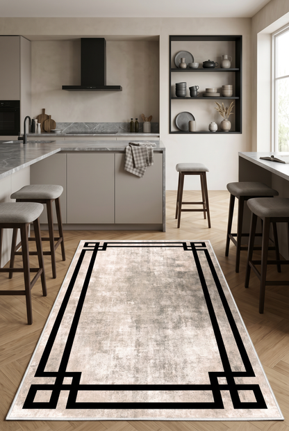 West Home Digital Print Washable Non-Slip Living Room, Kitchen and Hallway Rug - 422 Beige