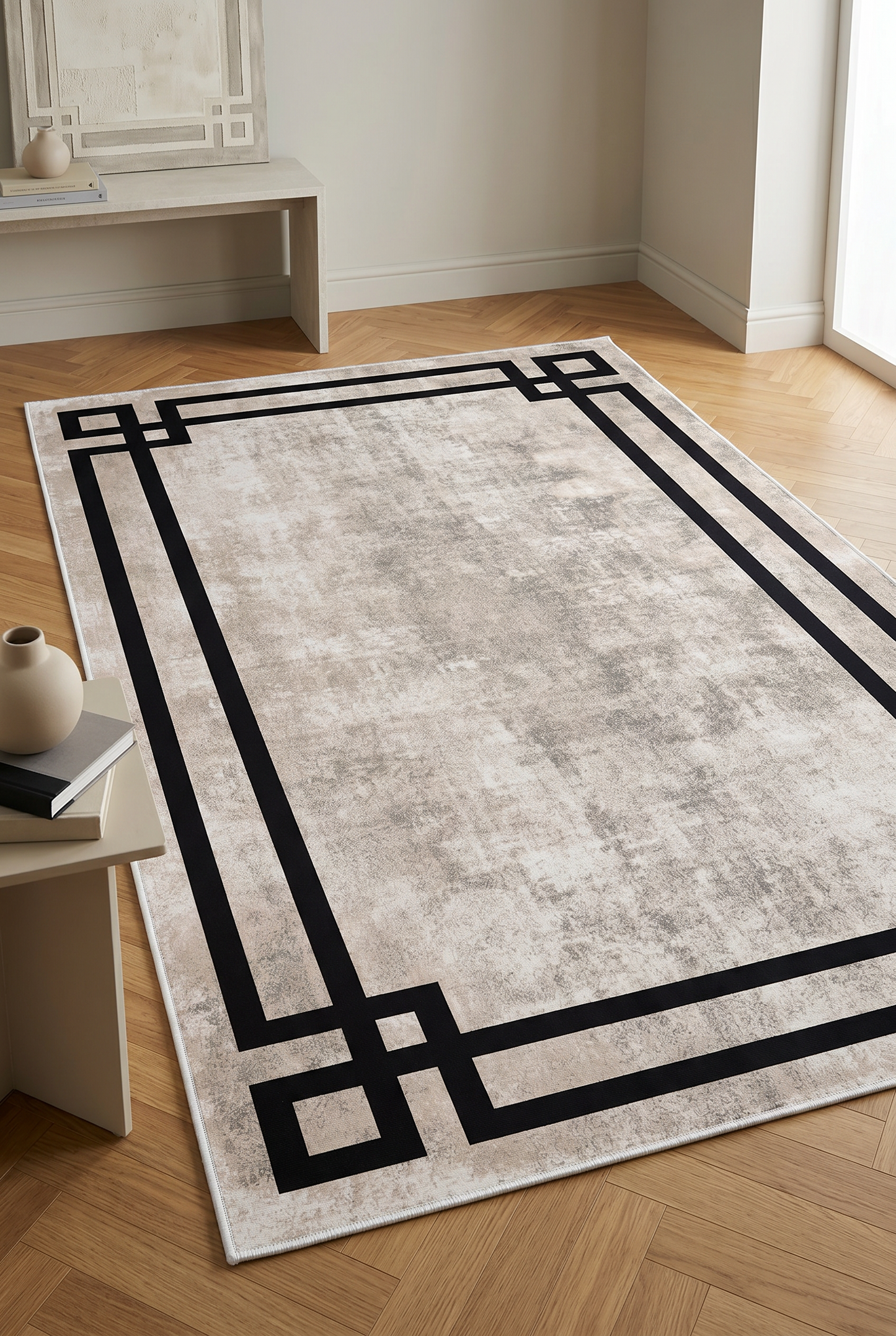 West Home Digital Print Washable Non-Slip Living Room, Kitchen and Hallway Rug - 422 Beige