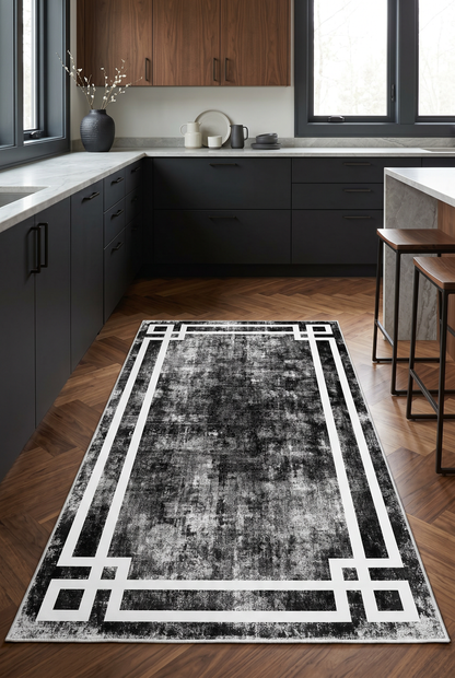 West Home Dijital Baskılı Yıkanabilir Kaymaz Taban Salon, Mutfak ve Yolluk Halısı-422 Black