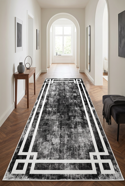 West Home Dijital Baskılı Yıkanabilir Kaymaz Taban Salon, Mutfak ve Yolluk Halısı-422 Black