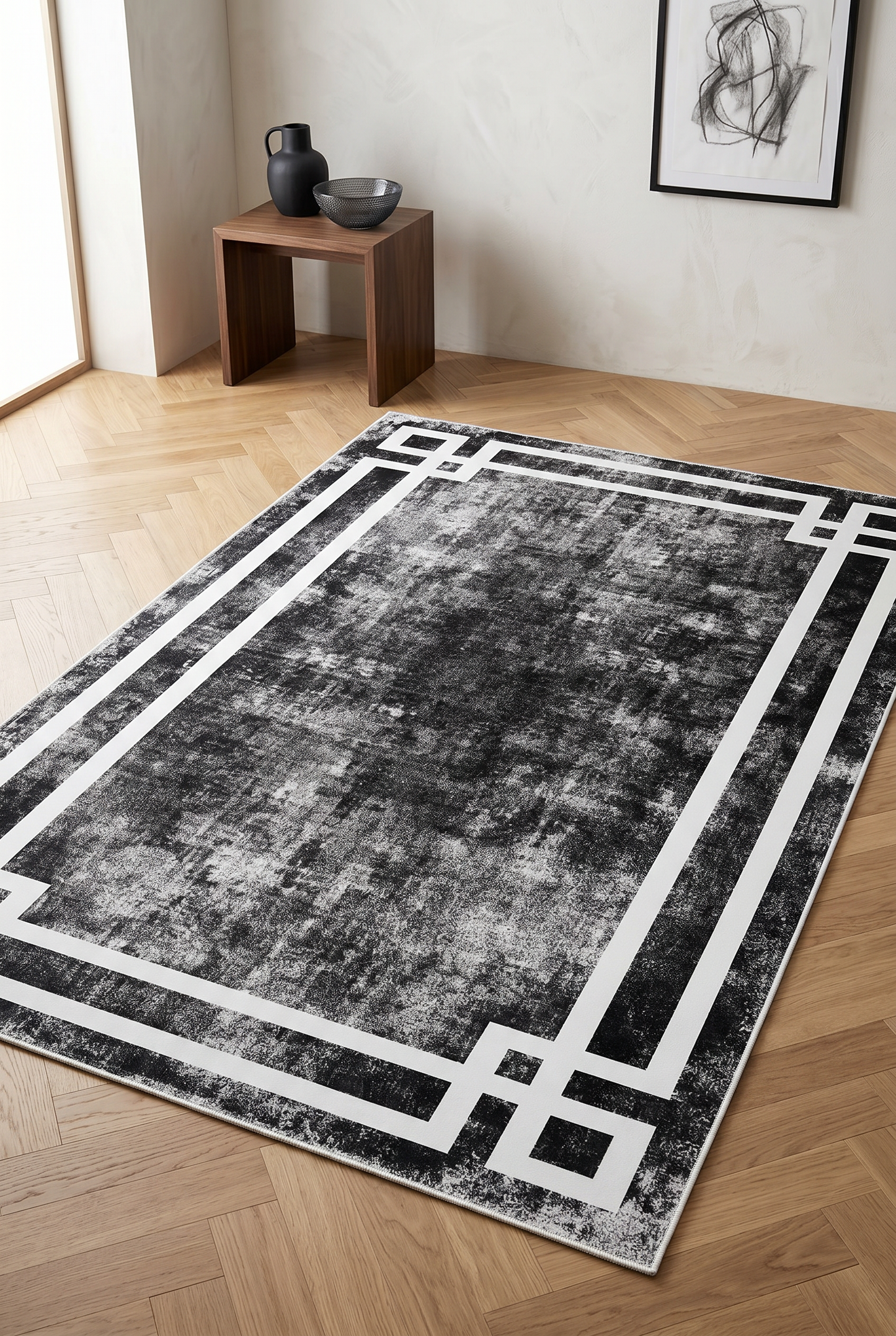 West Home Dijital Baskılı Yıkanabilir Kaymaz Taban Salon, Mutfak ve Yolluk Halısı-422 Black