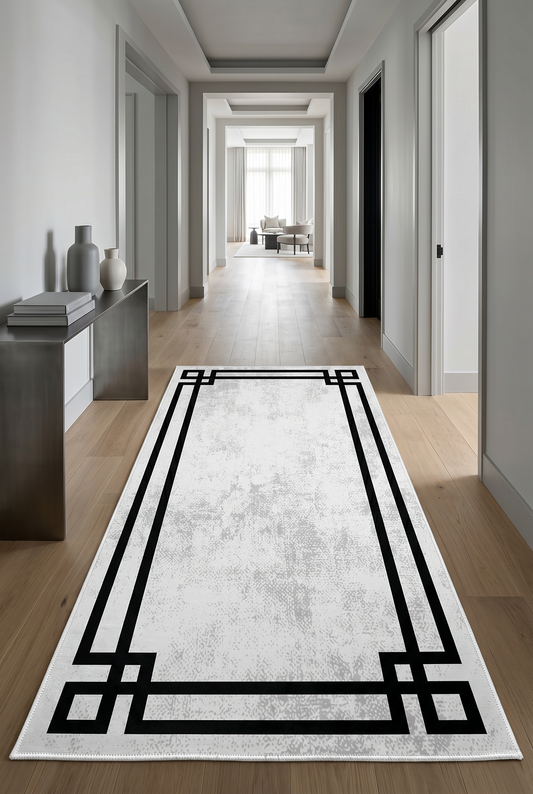 West Home Digital Print Washable Non-Slip Living Room, Kitchen and Hallway Rug - 422 White