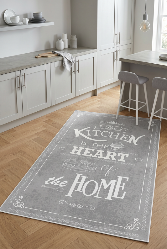 West Home Dijital Baskılı Yıkanabilir Kaymaz Taban Mutfak Halısı-424 Grey