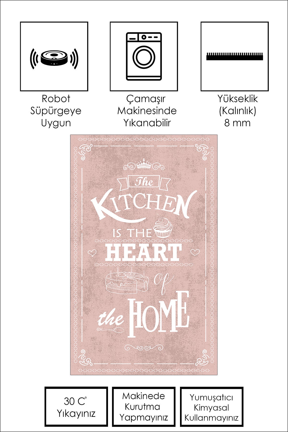 West Home Dijital Baskılı Yıkanabilir Kaymaz Taban Mutfak Halısı-424 Rose
