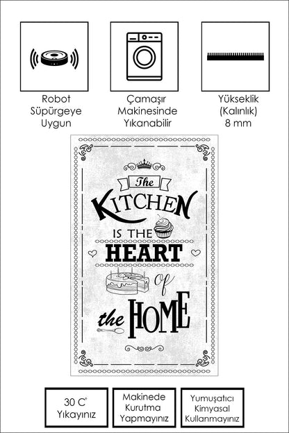 West Home Dijital Baskılı Yıkanabilir Kaymaz Taban Mutfak Halısı-424 White