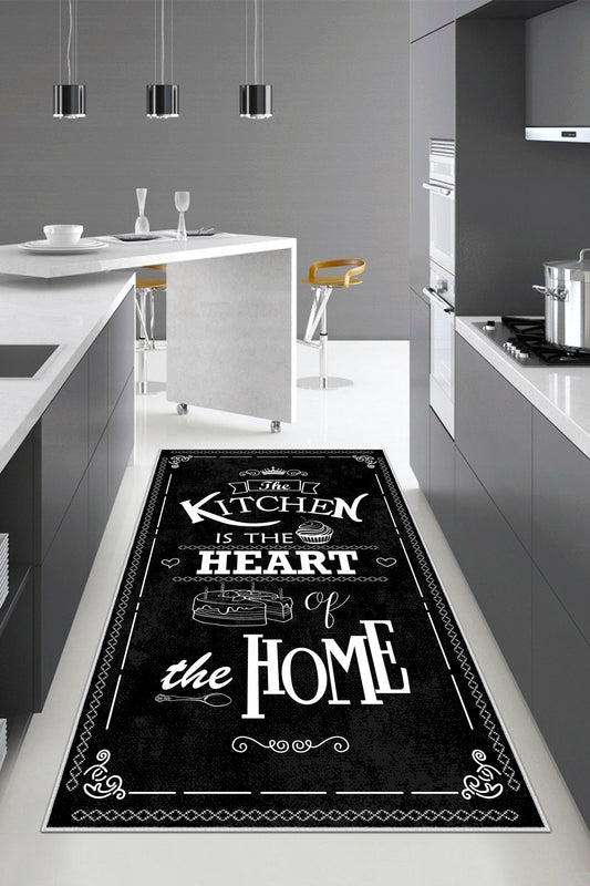 West Home Dijital Baskılı Yıkanabilir Kaymaz Taban Mutfak Halısı-424 Black