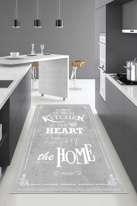 West Home Dijital Baskılı Yıkanabilir Kaymaz Taban Mutfak Halısı-424 Grey