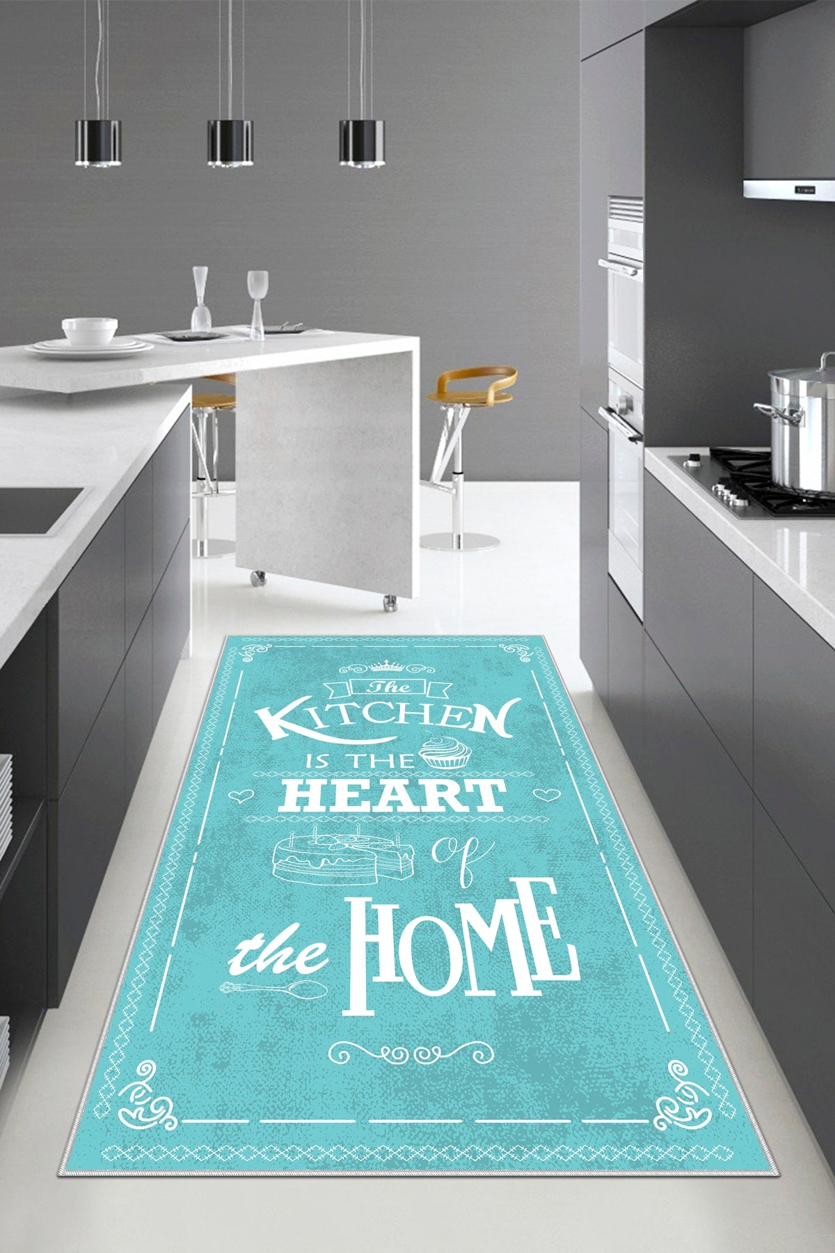 West Home Dijital Baskılı Yıkanabilir Kaymaz Taban Mutfak Halısı-424 Turquoise