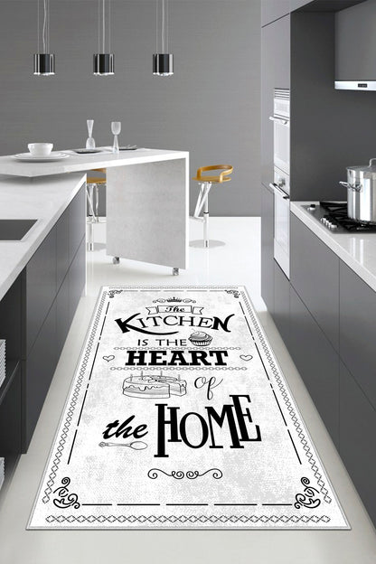 West Home Dijital Baskılı Yıkanabilir Kaymaz Taban Mutfak Halısı-424 White