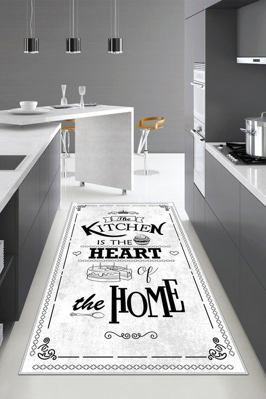 West Home Dijital Baskılı Yıkanabilir Kaymaz Taban Mutfak Halısı-424 White