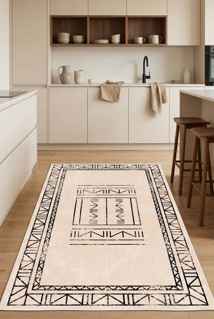 West Home Digital Print Washable Non-Slip Living Room, Kitchen and Hallway Rug - 435 Beige