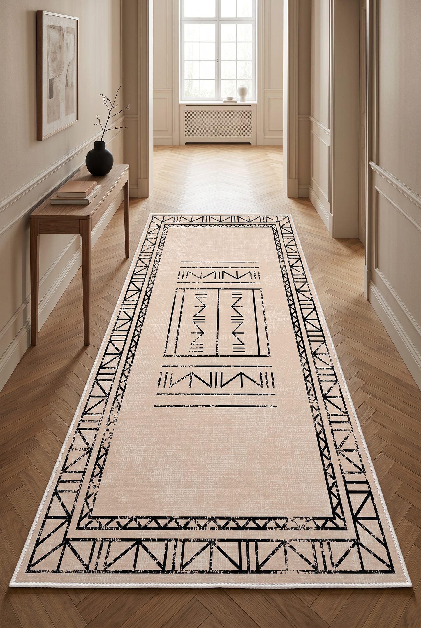 West Home Digital Print Washable Non-Slip Living Room, Kitchen and Hallway Rug - 435 Beige
