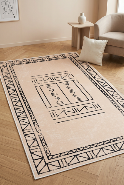 West Home Digital Print Washable Non-Slip Living Room, Kitchen and Hallway Rug - 435 Beige