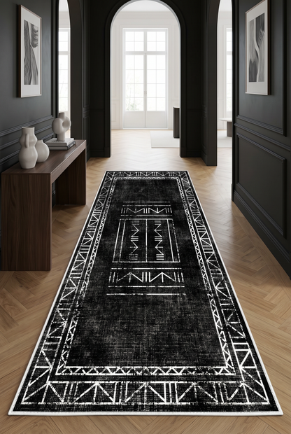 West Home Digital Print Washable Non-Slip Living Room, Kitchen and Hallway Rug - 435 Black