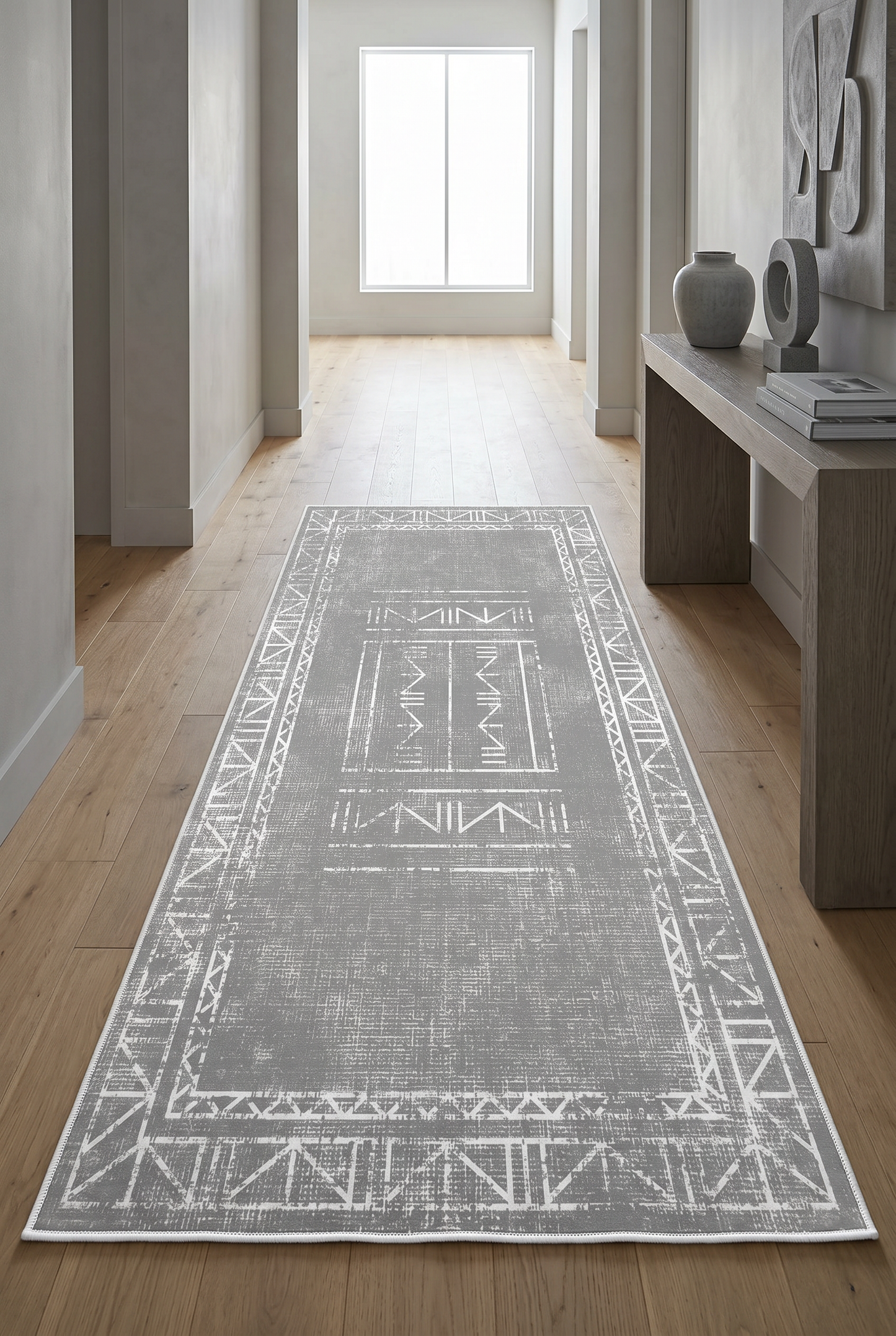 West Home Digital Print Washable Non-Slip Living Room, Kitchen and Hallway Rug - 435 Grey