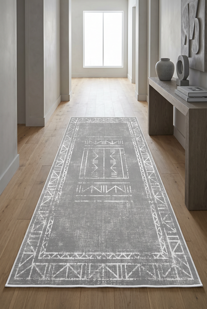 West Home Digital Print Washable Non-Slip Living Room, Kitchen and Hallway Rug - 435 Grey