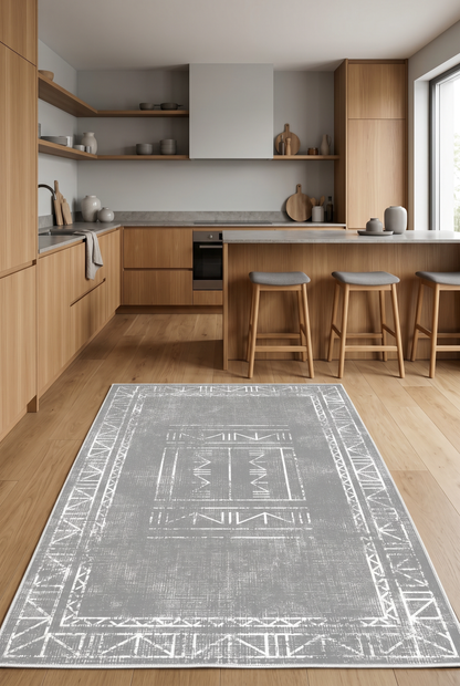 West Home Digital Print Washable Non-Slip Living Room, Kitchen and Hallway Rug - 435 Grey