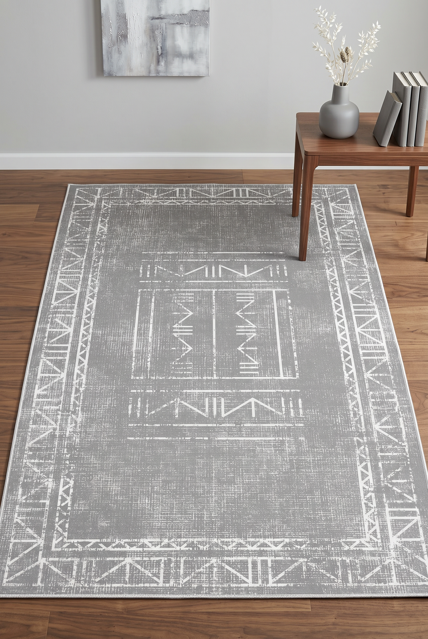 West Home Digital Print Washable Non-Slip Living Room, Kitchen and Hallway Rug - 435 Grey