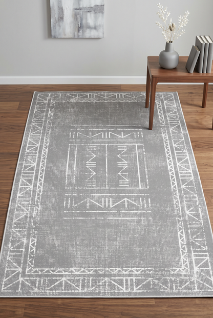West Home Digital Print Washable Non-Slip Living Room, Kitchen and Hallway Rug - 435 Grey