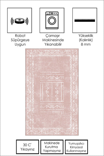 West Home Dijital Baskılı Yıkanabilir Kaymaz Taban Salon, Mutfak ve Yolluk Halısı-435 Rose