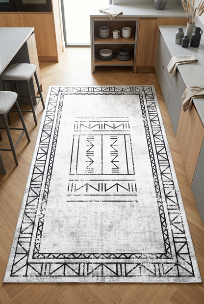 West Home Digital Print Washable Non-Slip Living Room, Kitchen and Hallway Rug - 435 White