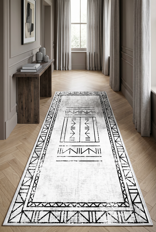 West Home Dijital Baskılı Yıkanabilir Kaymaz Taban Salon, Mutfak ve Yolluk Halısı-435 White