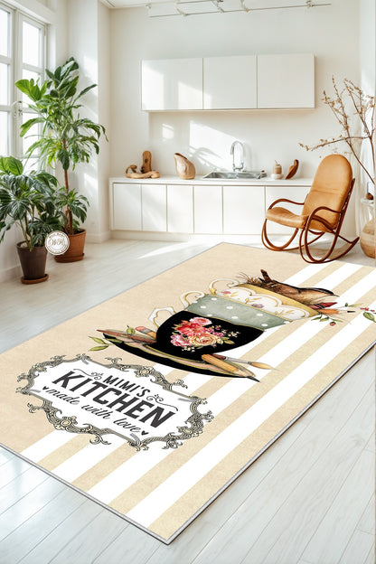 West Home Dijital Baskılı Yıkanabilir Kaymaz Taban Mutfak Halısı-436 Beige