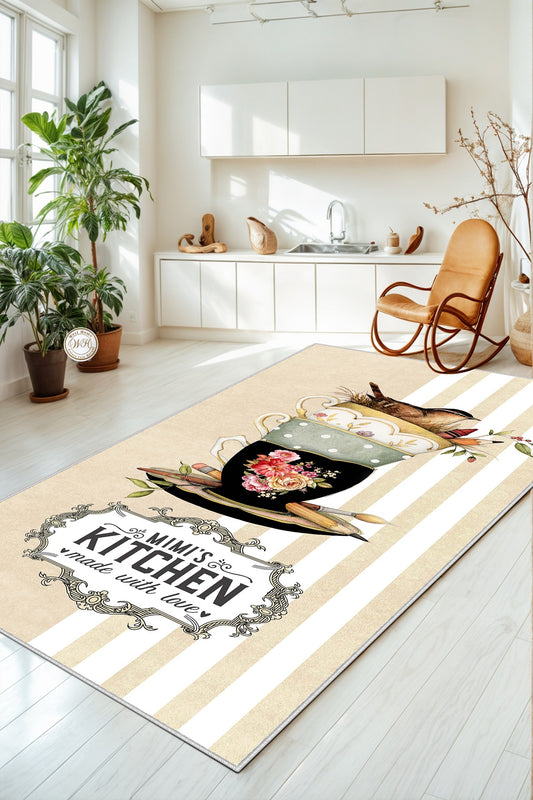 West Home Dijital Baskılı Yıkanabilir Kaymaz Taban Mutfak Halısı-436 Beige