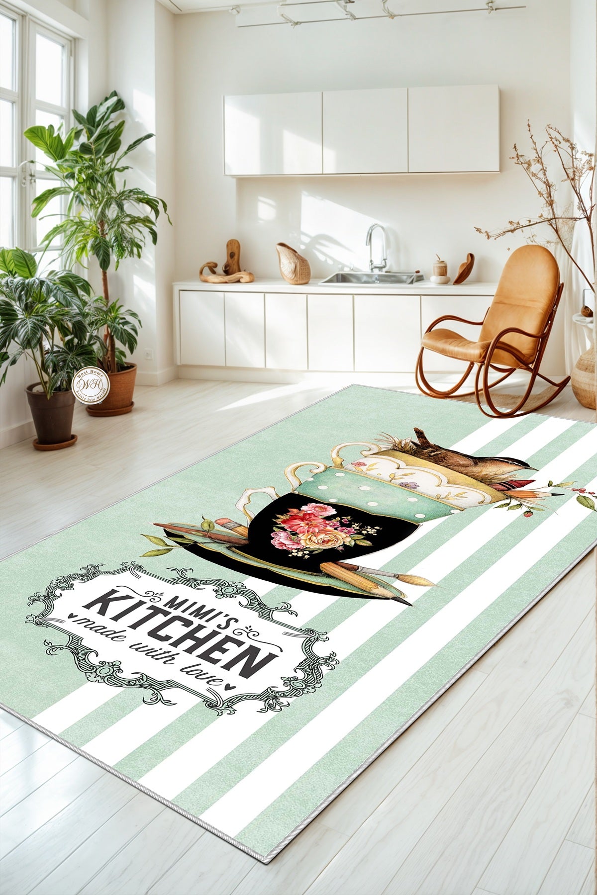 West Home Dijital Baskılı Yıkanabilir Kaymaz Taban Mutfak Halısı-436 Green