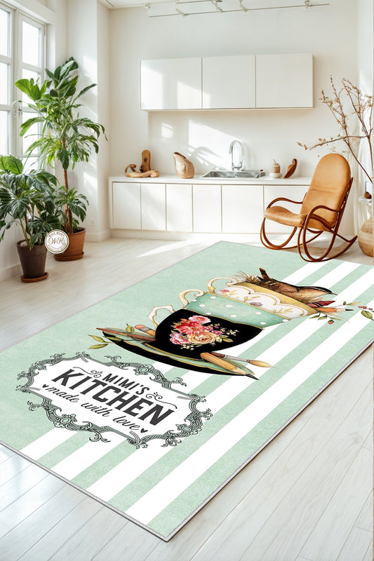 West Home Dijital Baskılı Yıkanabilir Kaymaz Taban Mutfak Halısı-436 Green