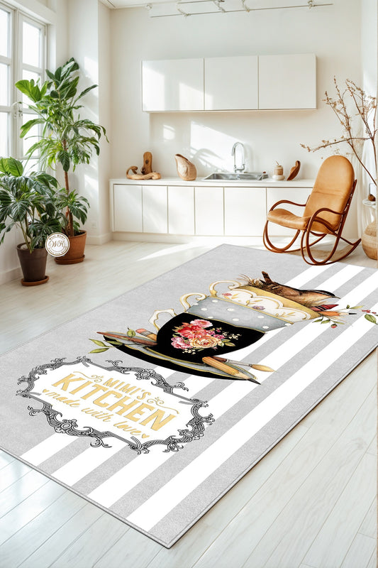 West Home Dijital Baskılı Yıkanabilir Kaymaz Taban Mutfak Halısı-436 Grey