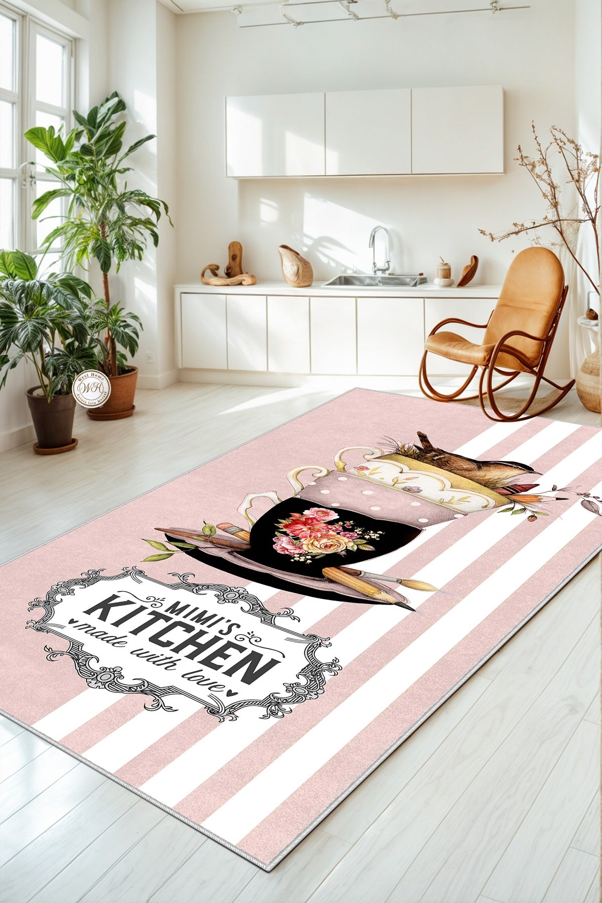 West Home Dijital Baskılı Yıkanabilir Kaymaz Taban Mutfak Halısı-436 Rose