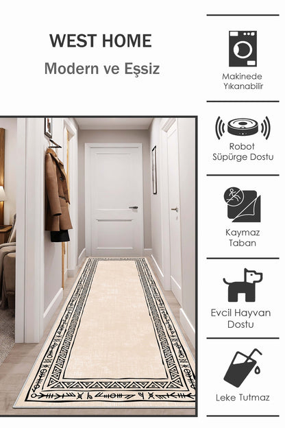 West Home Dijital Baskılı Yıkanabilir Kaymaz Taban Salon, Mutfak ve Yolluk Halısı-440 Beige