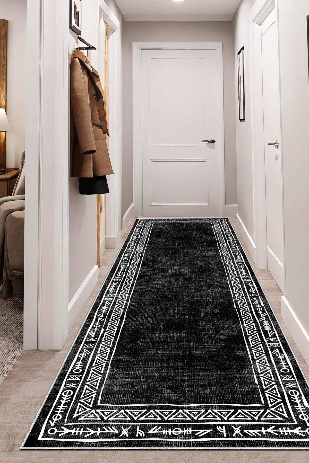 West Home Dijital Baskılı Yıkanabilir Kaymaz Taban Salon, Mutfak ve Yolluk Halısı-440 Black